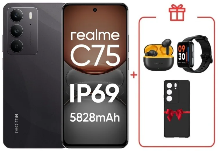 Смартфон Realme С75 8 ГБ/128 ГБ черный + подарок купить,NaN