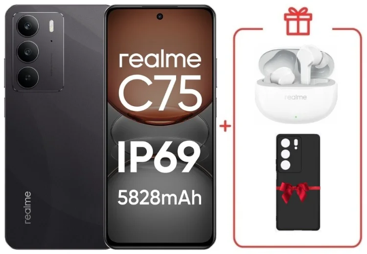 Смартфон Realme С75 8 ГБ/128 ГБ черный + подарок купить,NaN