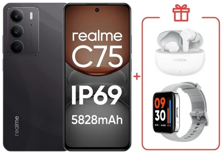 Смартфон Realme С75 8 ГБ/128 ГБ черный + подарок купить,NaN