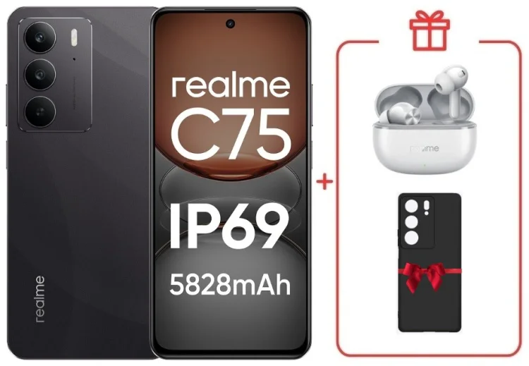 Смартфон Realme С75 8 ГБ/128 ГБ черный + подарок купить,NaN