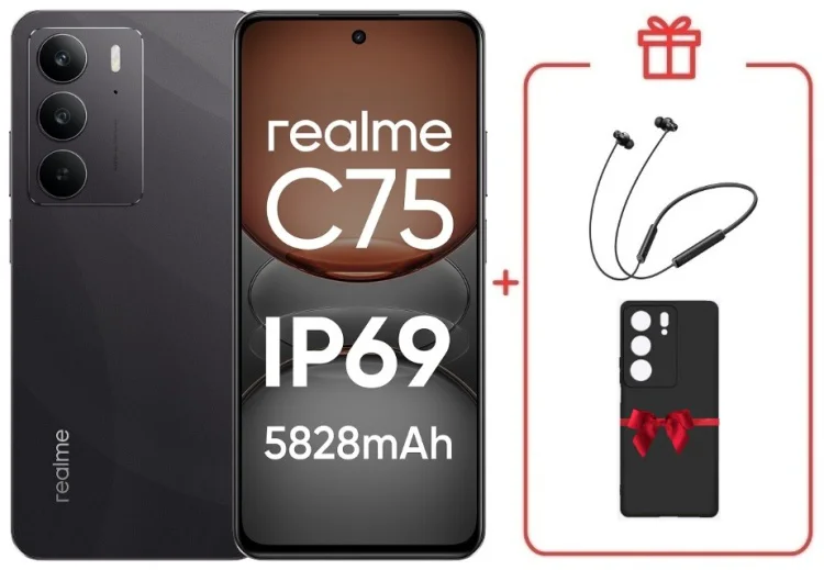 Смартфон Realme С75 8 ГБ/128 ГБ черный + подарок купить,NaN