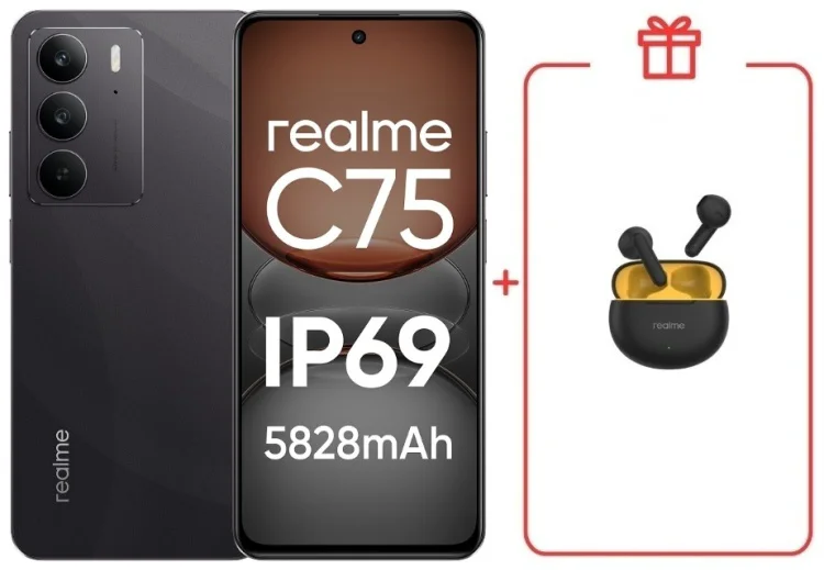 Смартфон Realme С75 8 ГБ/128 ГБ черный + подарок купить,NaN