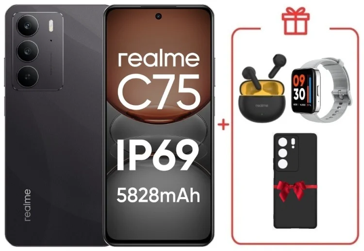 Смартфон Realme С75 8 ГБ/128 ГБ черный + подарок купить,NaN