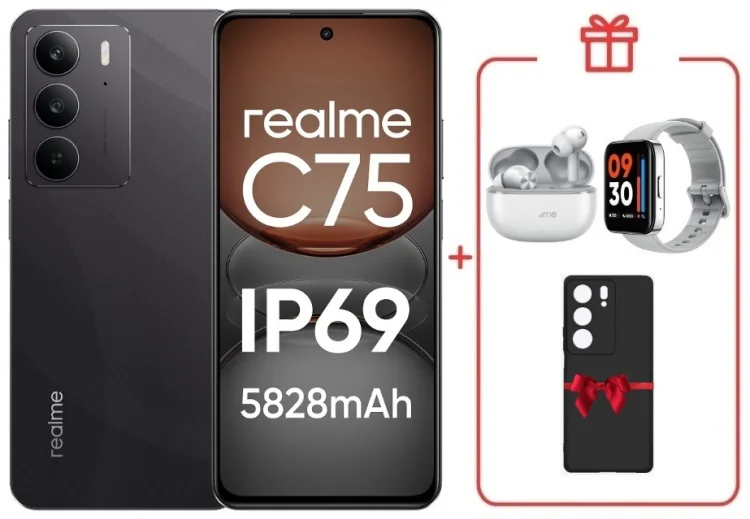 Смартфон Realme С75 8 ГБ/128 ГБ черный + подарок купить,NaN