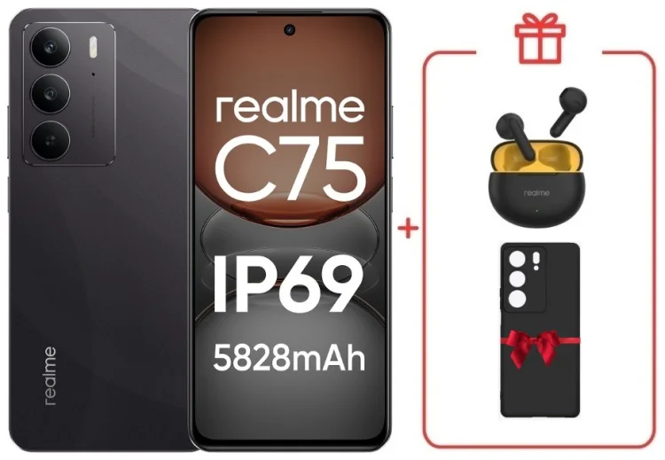 Смартфон Realme С75 8 ГБ/128 ГБ черный + подарок купить,NaN