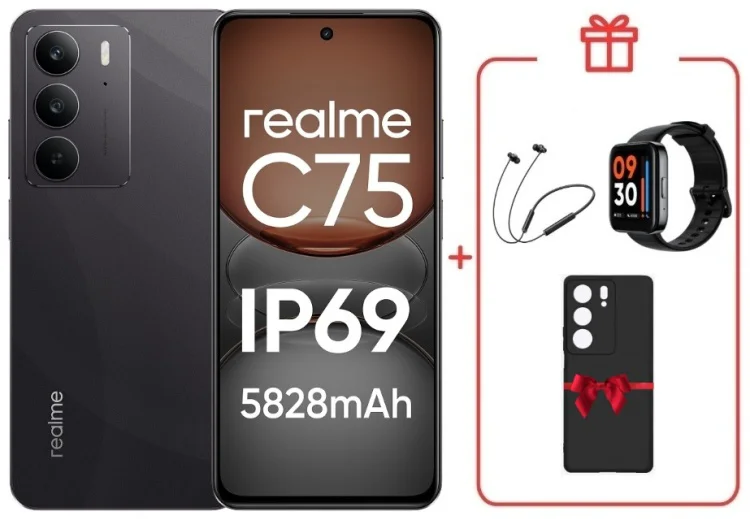 Смартфон Realme С75 8 ГБ/128 ГБ черный + подарок купить,NaN