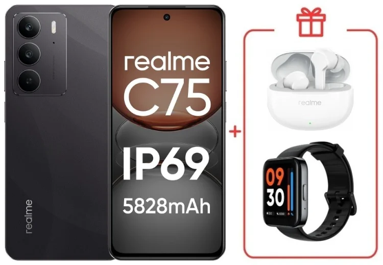 Смартфон Realme С75 8 ГБ/128 ГБ черный + подарок купить,NaN
