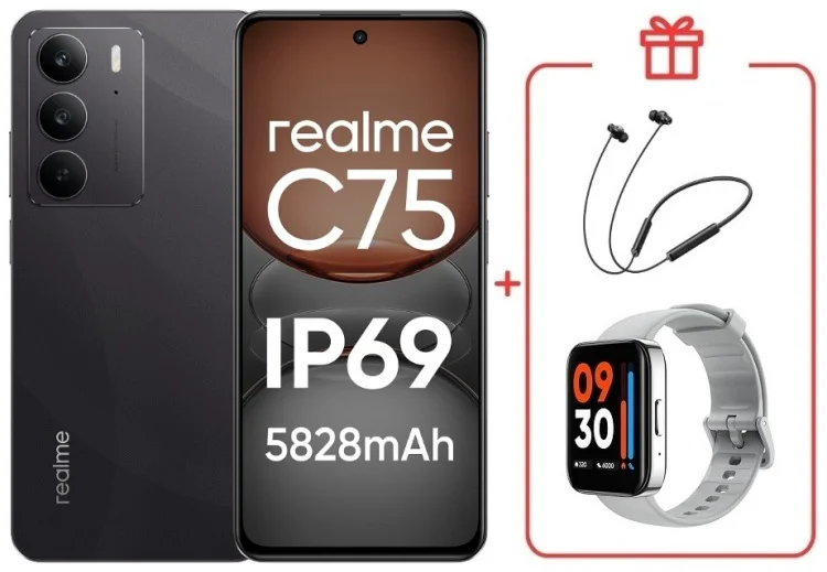 Смартфон Realme С75 8 ГБ/128 ГБ черный + подарок купить,NaN