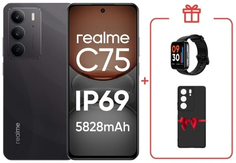 Смартфон Realme С75 8 ГБ/128 ГБ черный + подарок купить,NaN