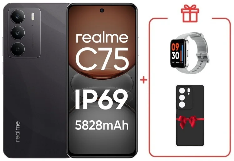 Смартфон Realme С75 8 ГБ/128 ГБ черный + подарок купить,NaN