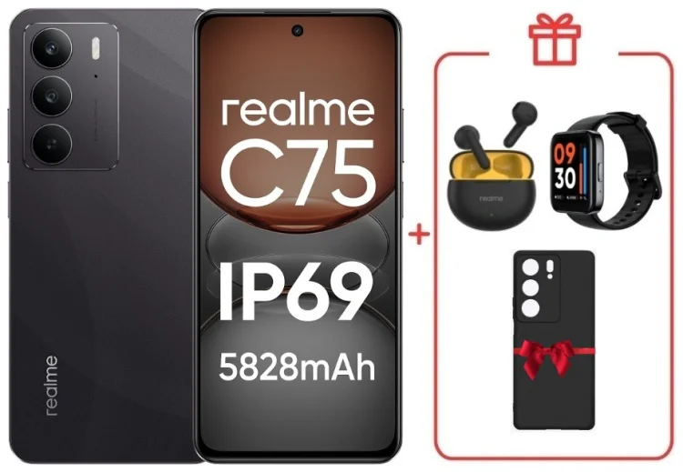 Смартфон Realme С75 8 ГБ/128 ГБ черный + подарок купить,NaN