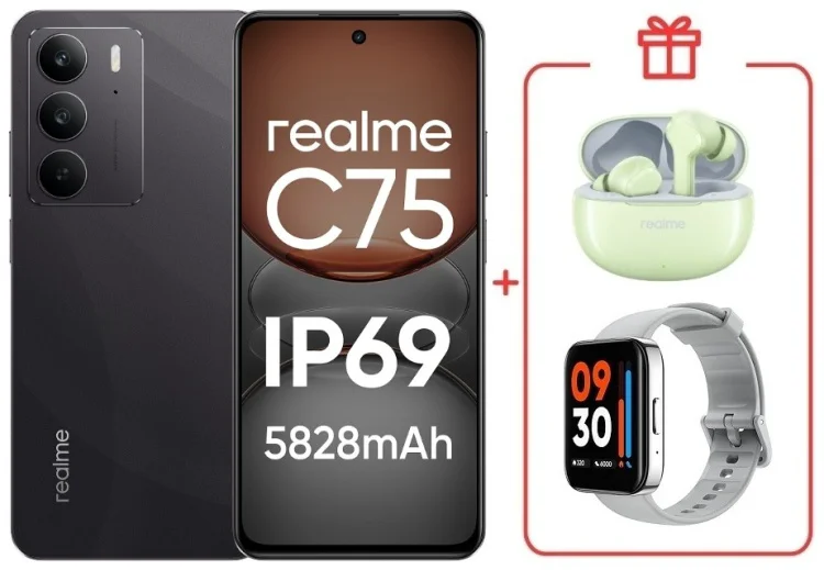 Смартфон Realme С75 8 ГБ/128 ГБ черный + подарок купить,NaN