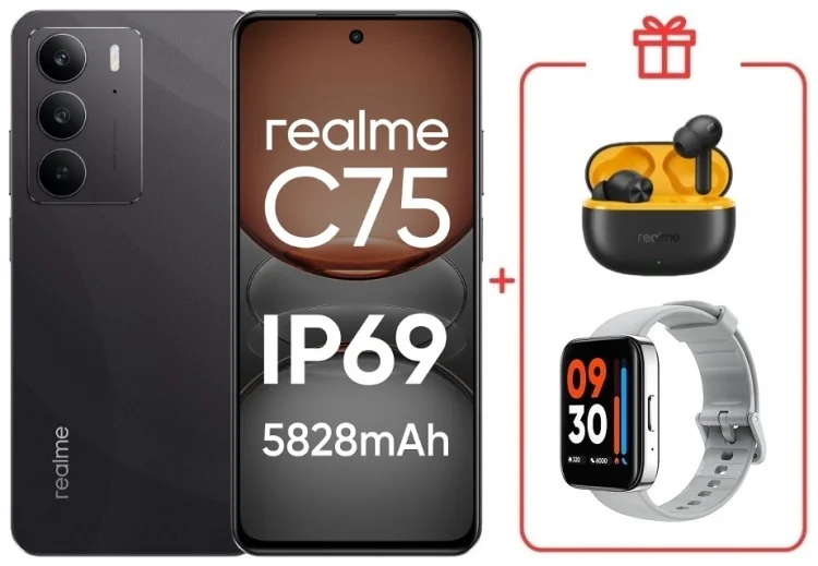 Смартфон Realme С75 8 ГБ/128 ГБ черный + подарок купить,NaN