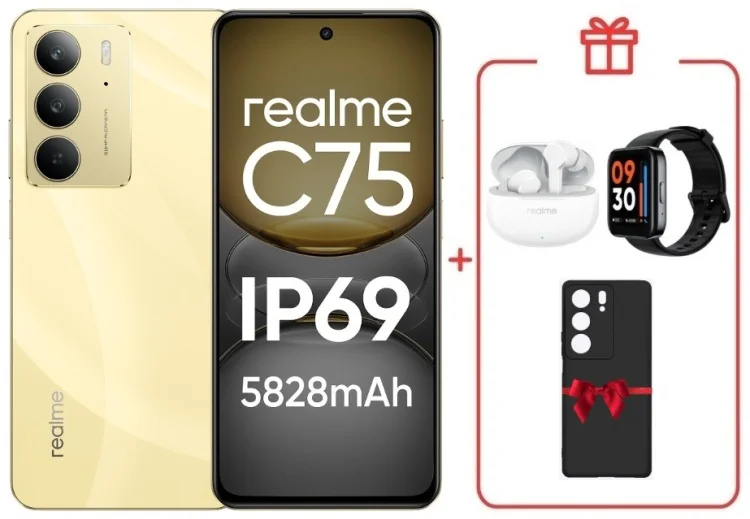 Смартфон Realme С75 8 ГБ/256 ГБ золотистый + подарок купить,NaN