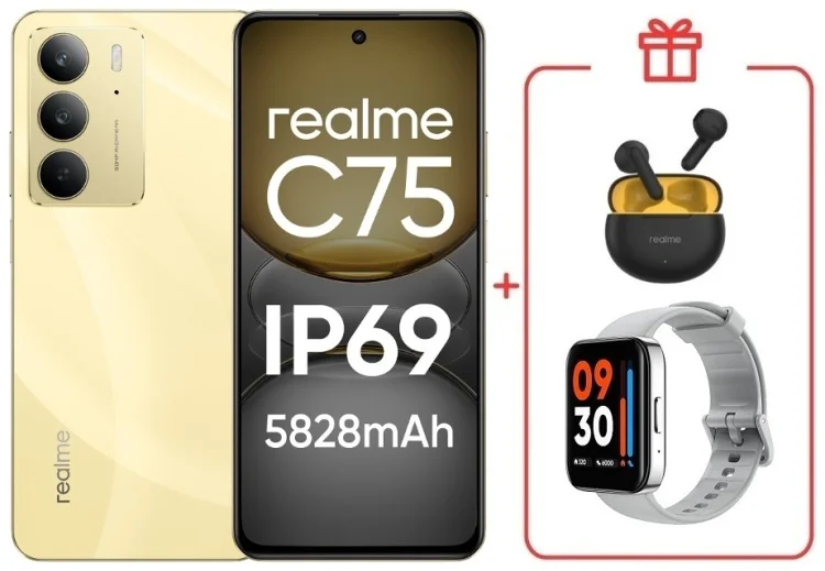 Смартфон Realme С75 8 ГБ/256 ГБ золотистый + подарок купить,NaN