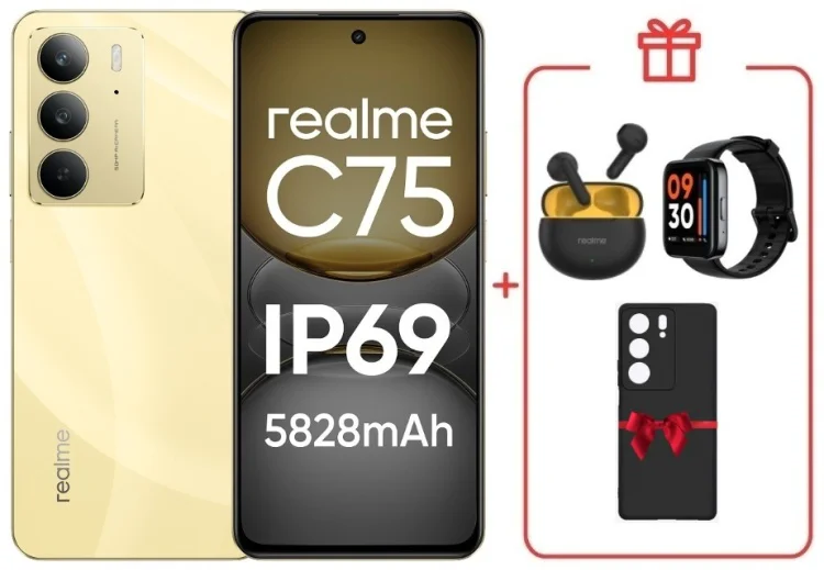 Смартфон Realme С75 8 ГБ/256 ГБ золотистый + подарок купить,NaN