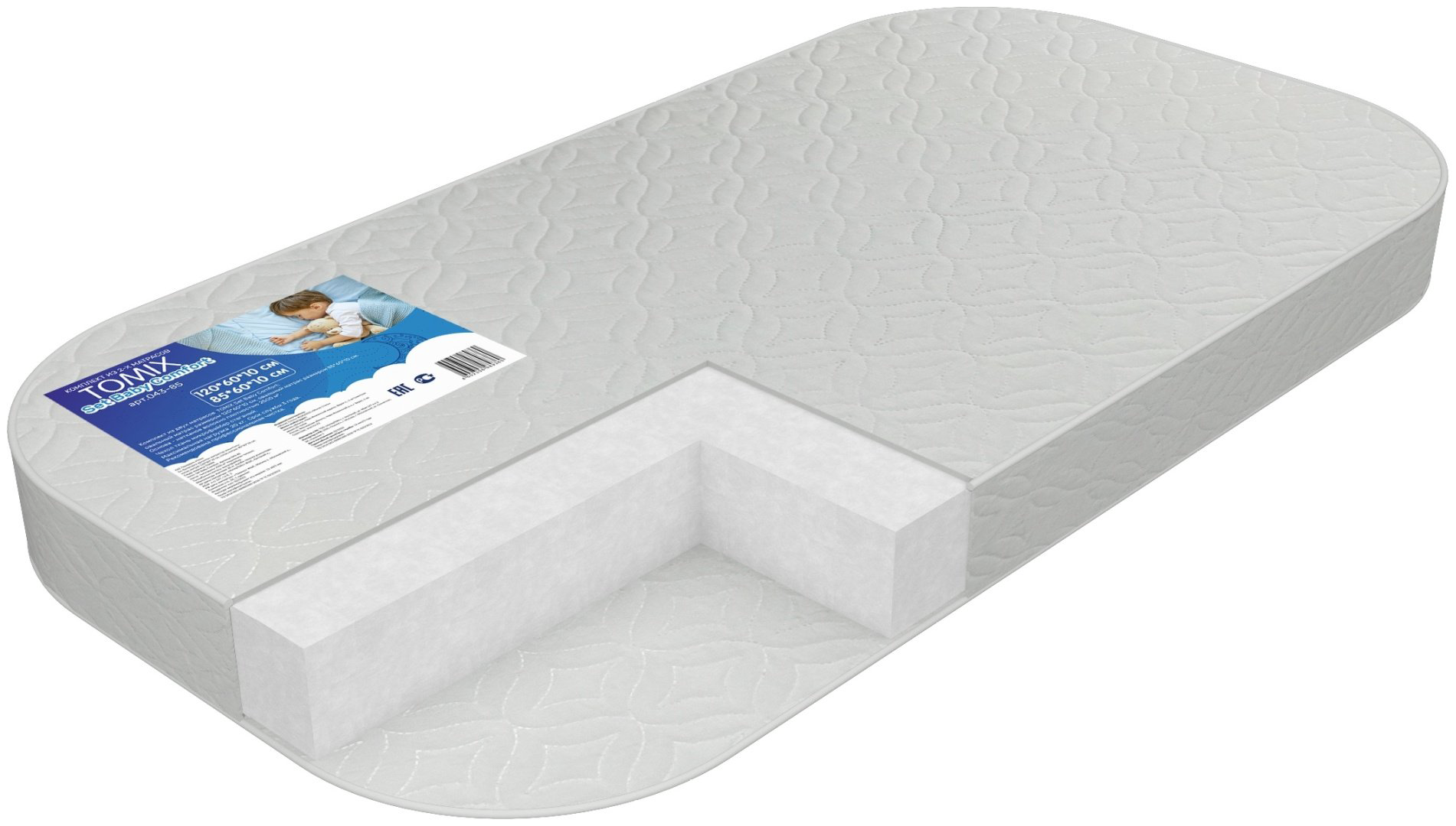 Детский матрас TOMIX Set Baby Comfort 60x120x10 см, беспружинный, микрофайбер купить,NaN