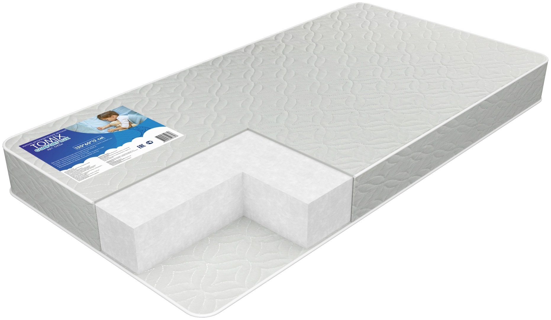 Детский матрас TOMIX Comfort Lux 60x120x10 см, беспружинный, микрофайбер купить,0