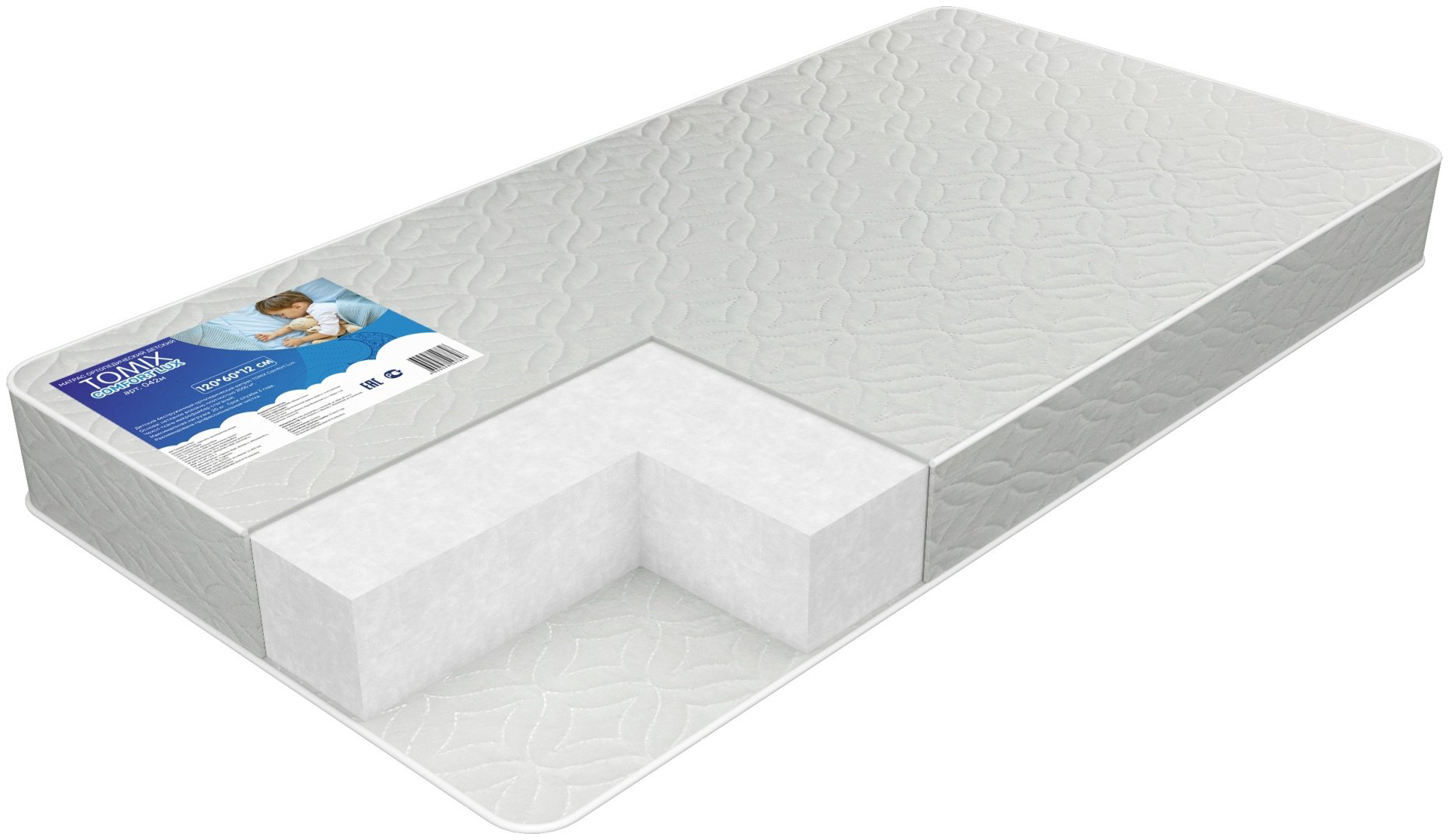 Детский матрас TOMIX Comfort Lux 60x120x10 см, беспружинный, микрофайбер купить,NaN