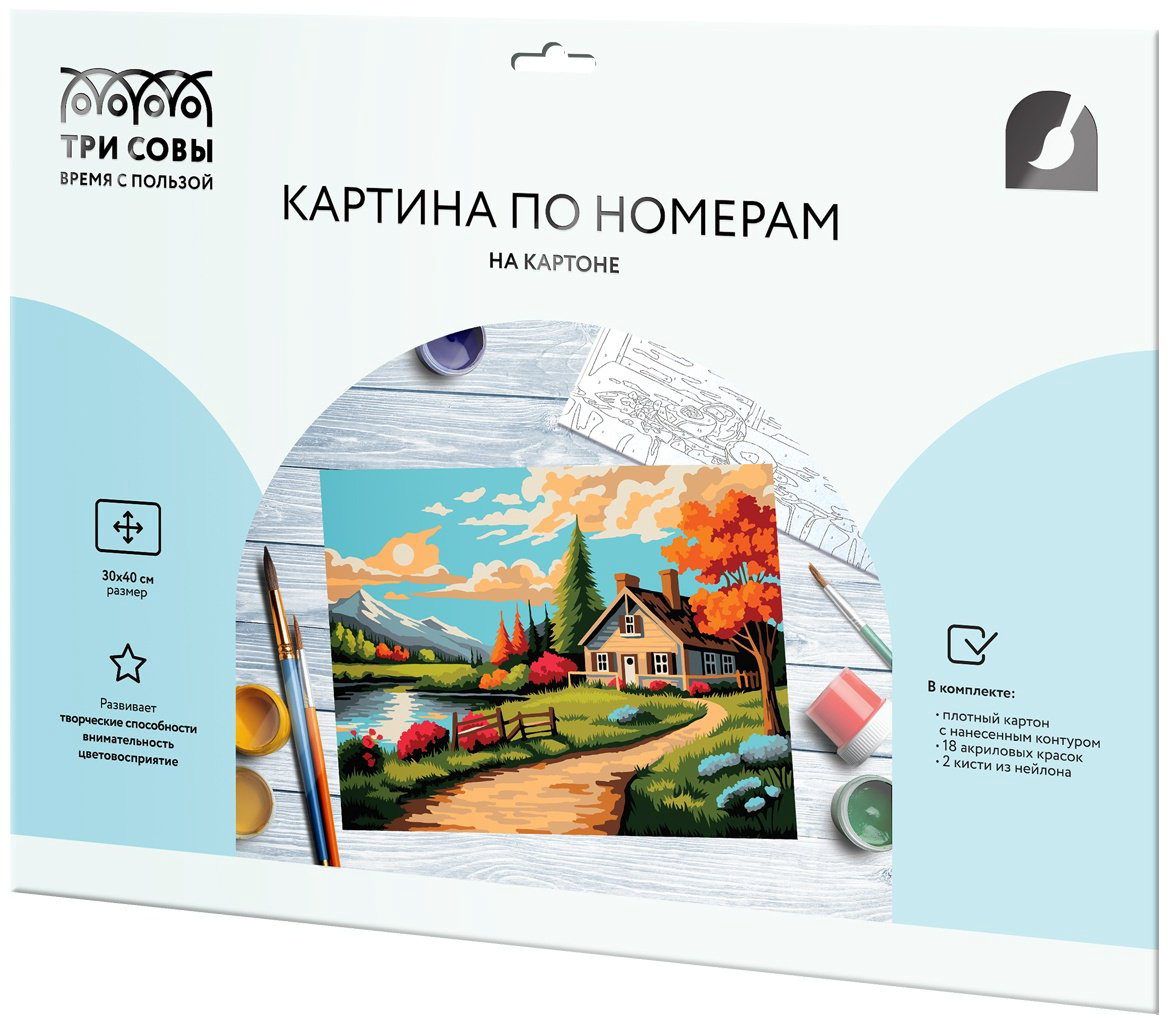 Картина ТРИ СОВЫ Дом у реки 30 см x 40 см