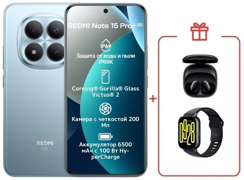 Смартфон Xiaomi Redmi Note 15 Pro+ 5G NFC 12/512GB Glacier Blue + подарок купить,NaN