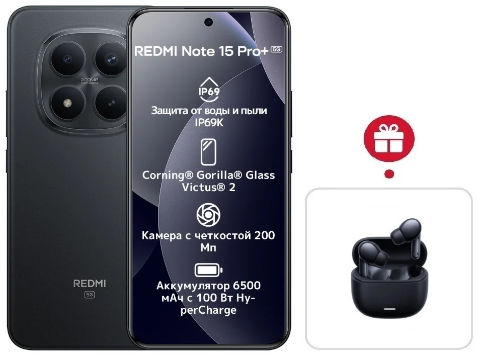 Смартфон Xiaomi Redmi Note 15 Pro+ 5G NFC 12/512GB Black + подарок купить,NaN