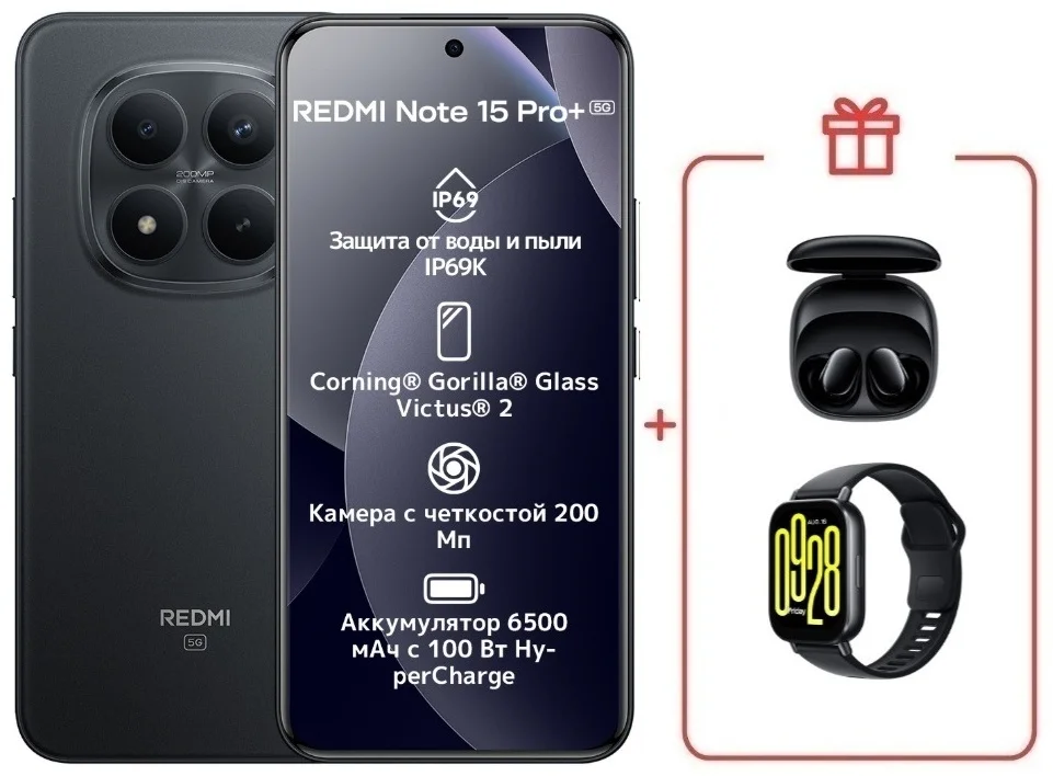 Смартфон Xiaomi Redmi Note 15 Pro+ 5G NFC 12/512GB Black + подарок купить,NaN