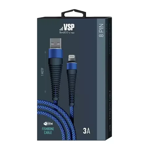 Кабель для телефона BoraSCO 38501 Fishbone Type-A to Lightning 3A. 1m. Blue  купить,0