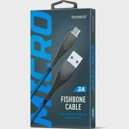 Кабель для телефона BoraSCO 38501 Fishbone Type-A to micro USB, 3A. 1m. Blue 