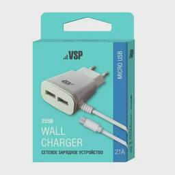 Зарядное устройство для телефонов BoraSCO 2 USB, 2.1A + micro USB 2.1A 1m. 38685 White
