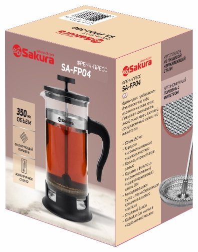 Френч-пресс SAKURA SA-FP04 350 мл, жаропрочное стекло, нержавеющая сталь, пластик - ForteMarket Френч-пресс SAKURA SA-FP04 350 мл, жаропрочное стекло, нержавеющая сталь, пластик купить,0