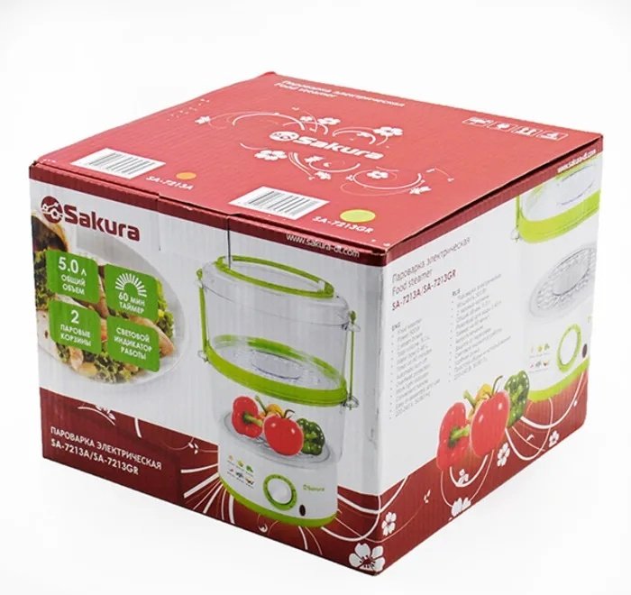 Пароварка SAKURA SA-7213GR 5 л. белый, зеленый, прозрачный - ForteMarket Пароварка SAKURA SA-7213GR 5 л. белый, зеленый, прозрачный купить,0
