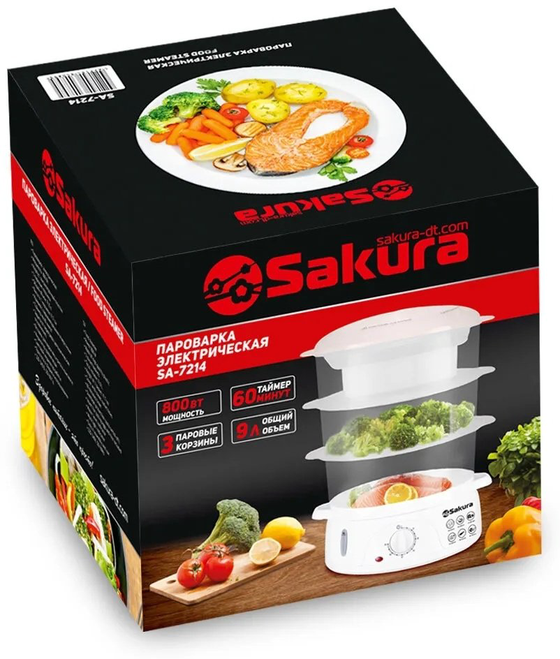 Пароварка Sakura SA-7214 9 л. белый, прозрачный