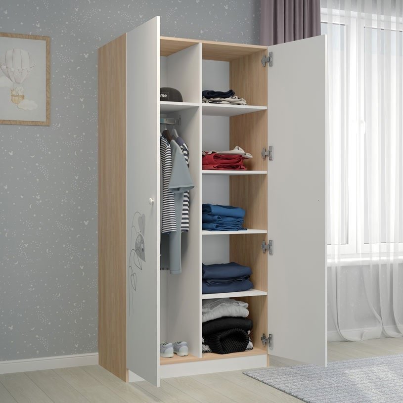 Распашной шкаф Polini kids 1230, 89.8x190х50 см, белый купить,NaN