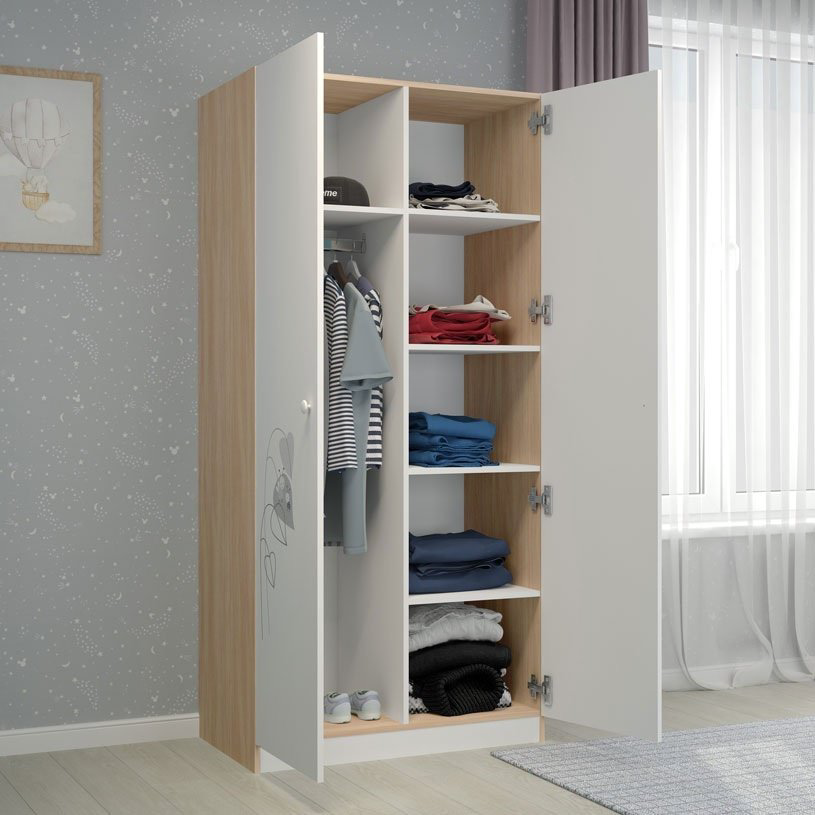 Распашной шкаф Polini kids 1230, 89.8x190х50 см, белый купить,NaN
