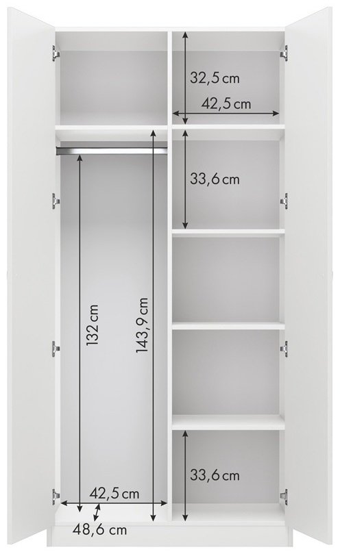 Распашной шкаф Polini kids Simple 59, 90x190х50 см, белый купить,NaN