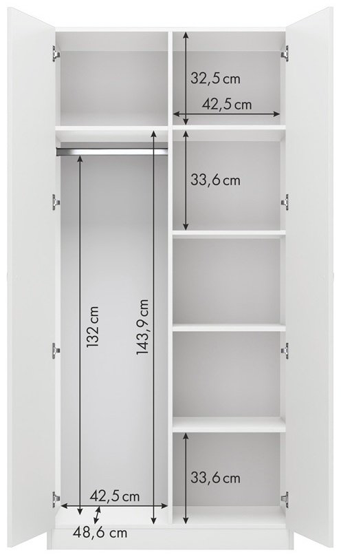Распашной шкаф Polini kids Simple 59, 90x190х50 см, белый купить,NaN