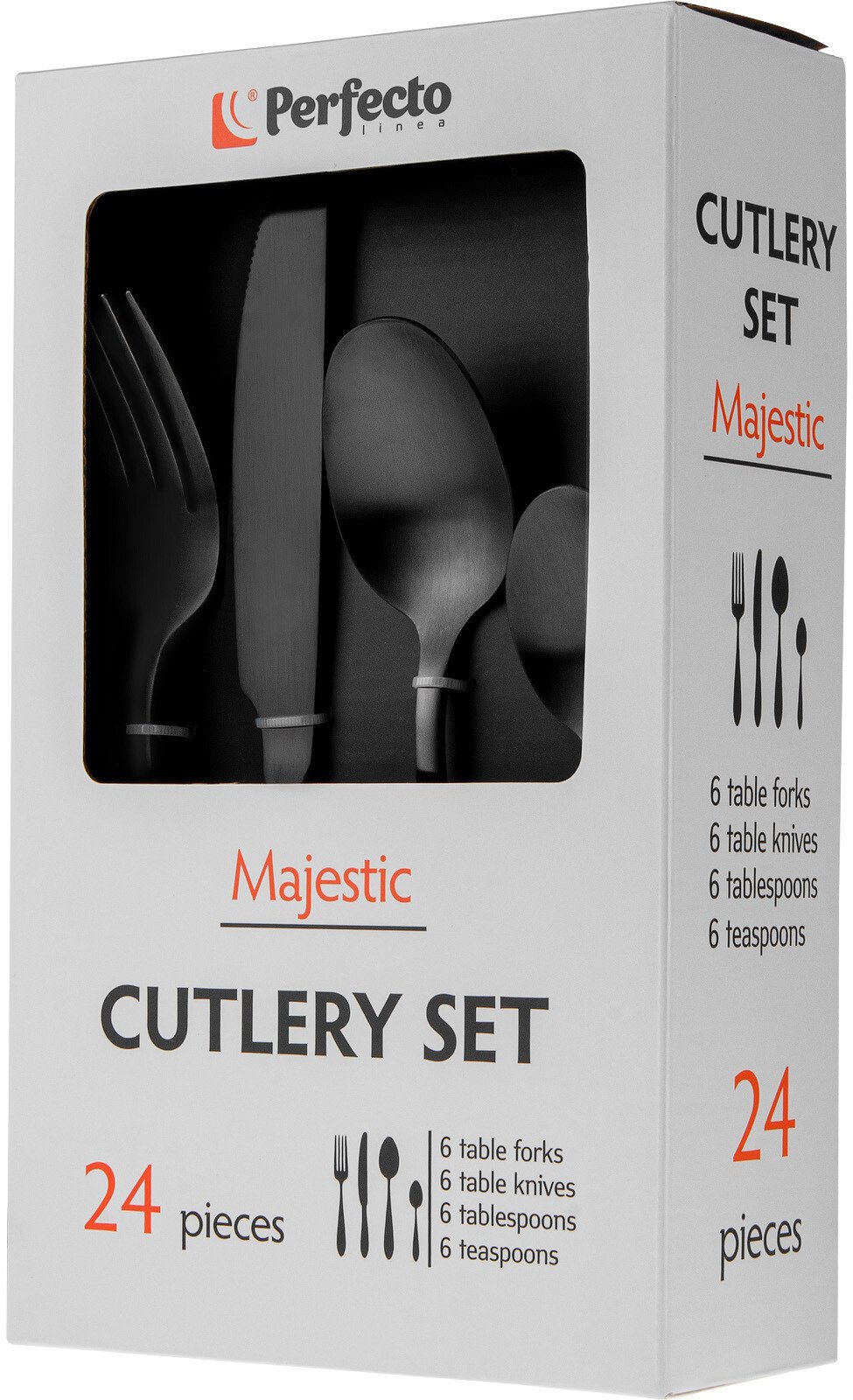 Набор столовых приборов PERFECTO LINEA 24 шт, черный Majestic - ForteMarket Набор столовых приборов PERFECTO LINEA 24 шт, черный Majestic купить,0
