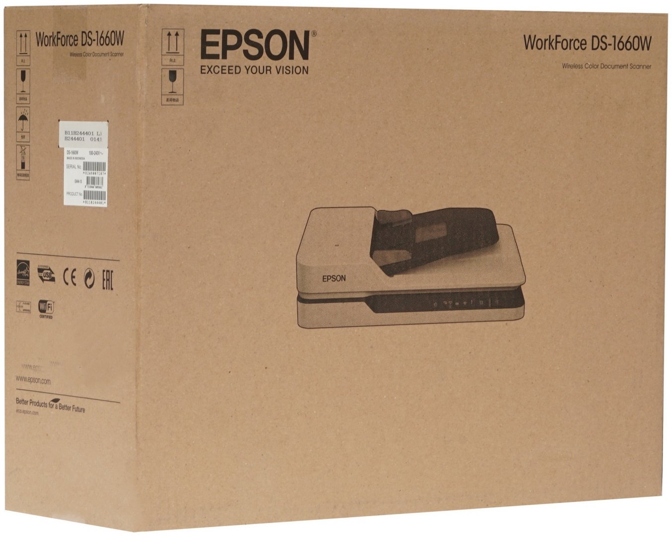 Сканер Epson WorkForce DS-1660W B11B244401 белый купить,0