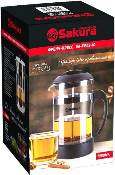 Френч-пресс SAKURA FP02-10 1000 мл, стекло, пластик, сталь - ForteMarket Френч-пресс SAKURA FP02-10 1000 мл, стекло, пластик, сталь купить,0