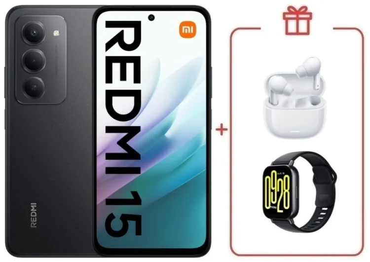 Смартфон Redmi 15 6 ГБ/128 ГБ черный + подарок купить,NaN