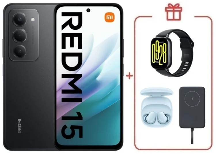 Смартфон Redmi 15 6 ГБ/128 ГБ черный + подарок купить,NaN
