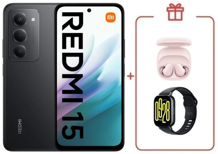 Смартфон Redmi 15 6 ГБ/128 ГБ черный + подарок купить,NaN