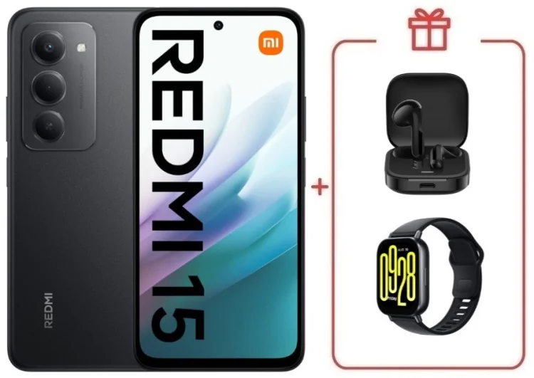 Смартфон Redmi 15 6 ГБ/128 ГБ черный + подарок купить,NaN