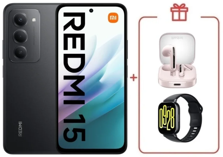Смартфон Redmi 15 6 ГБ/128 ГБ черный + подарок купить,NaN