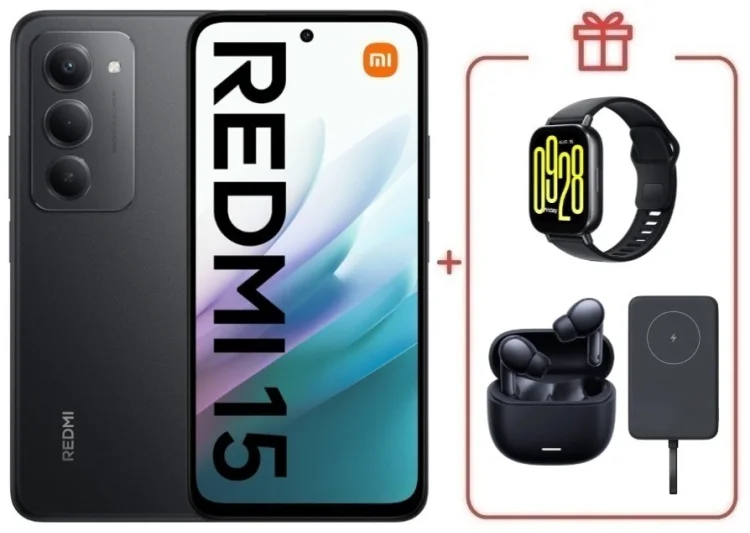 Смартфон Redmi 15 6 ГБ/128 ГБ черный + подарок купить,NaN