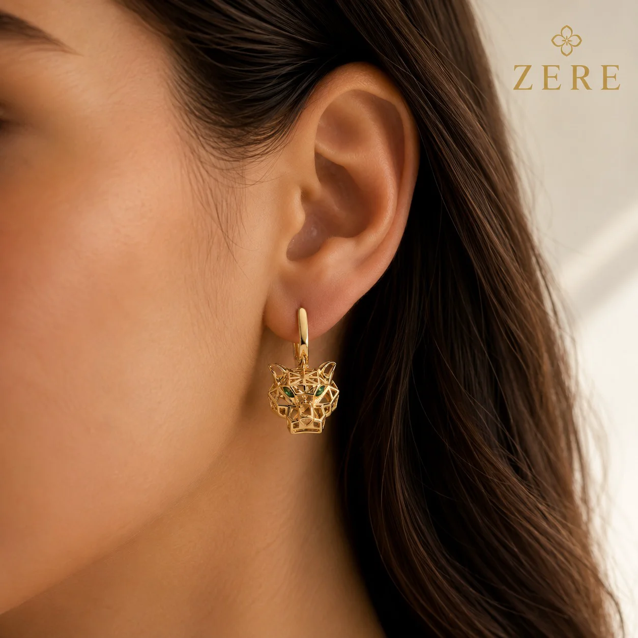 Серьги Zere ZR300606 пантера жёлтое золото 6.27гр купить,525950