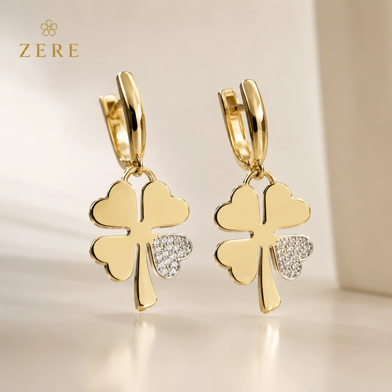 Серьги Zere ZR300605 четырехлистник жёлтое золото 4.55гр купить,379750