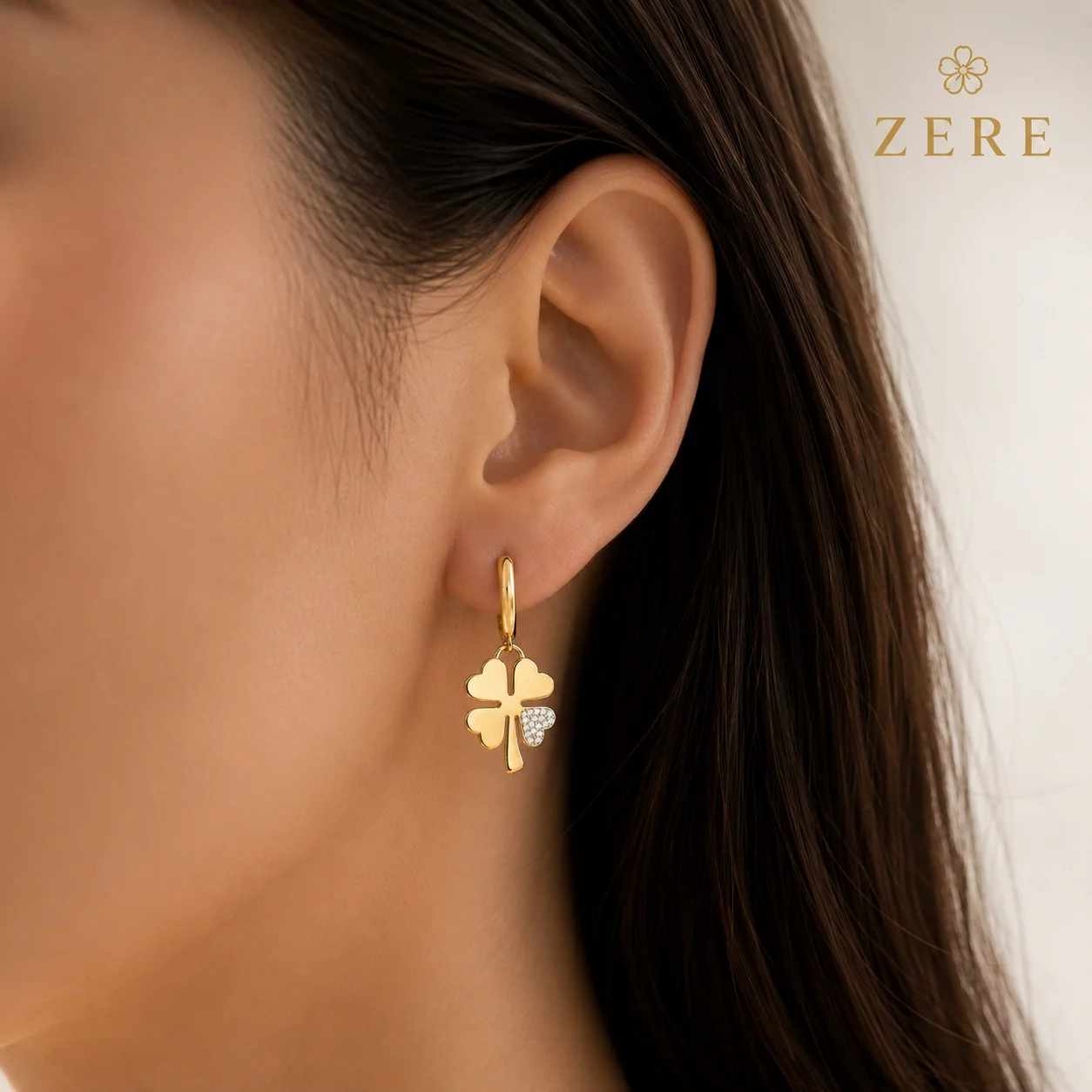Серьги Zere ZR300605 четырехлистник жёлтое золото 4.55гр купить,379750