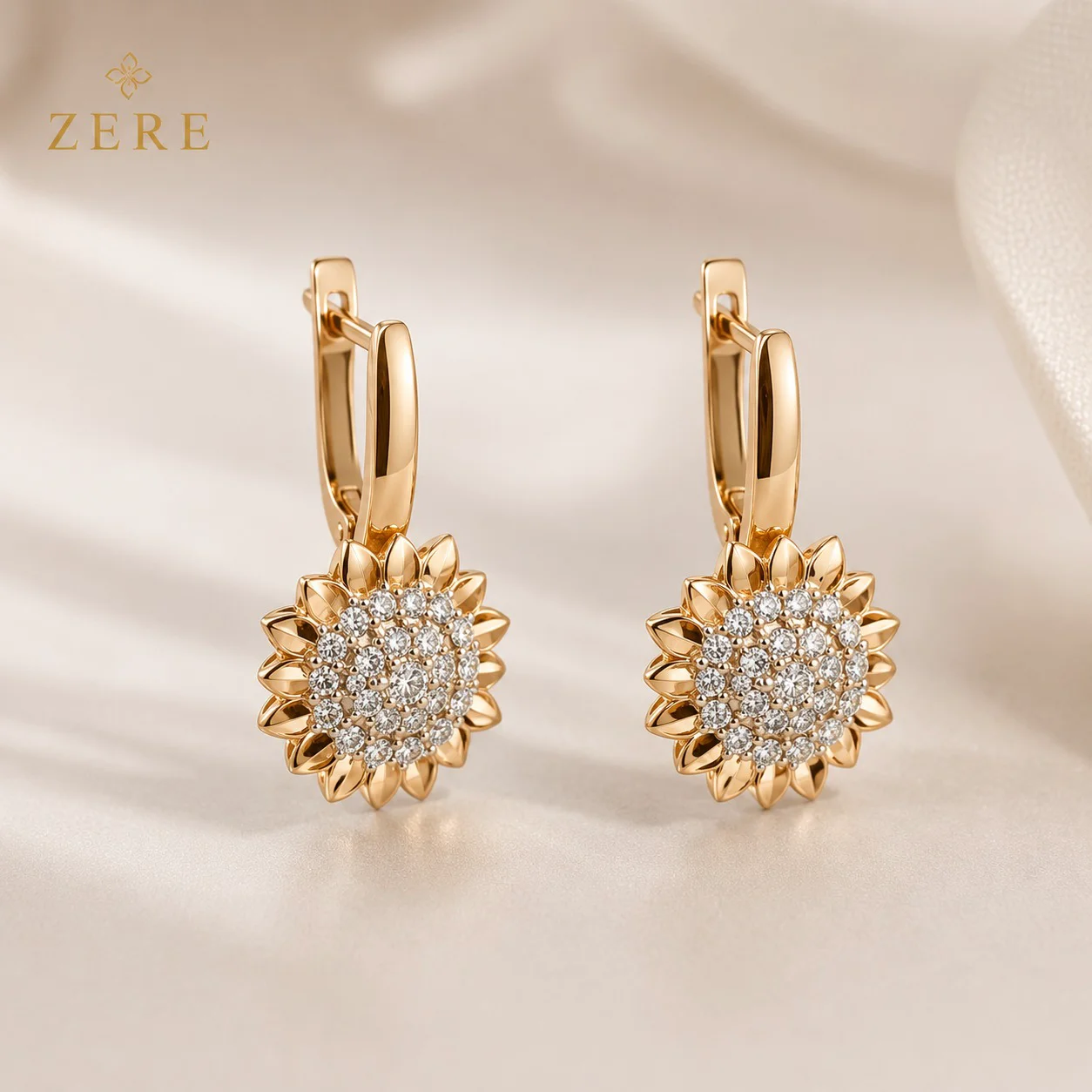 Серьги Zere ZR300608 подсолнух жёлтое золото 4.68гр  купить,390800